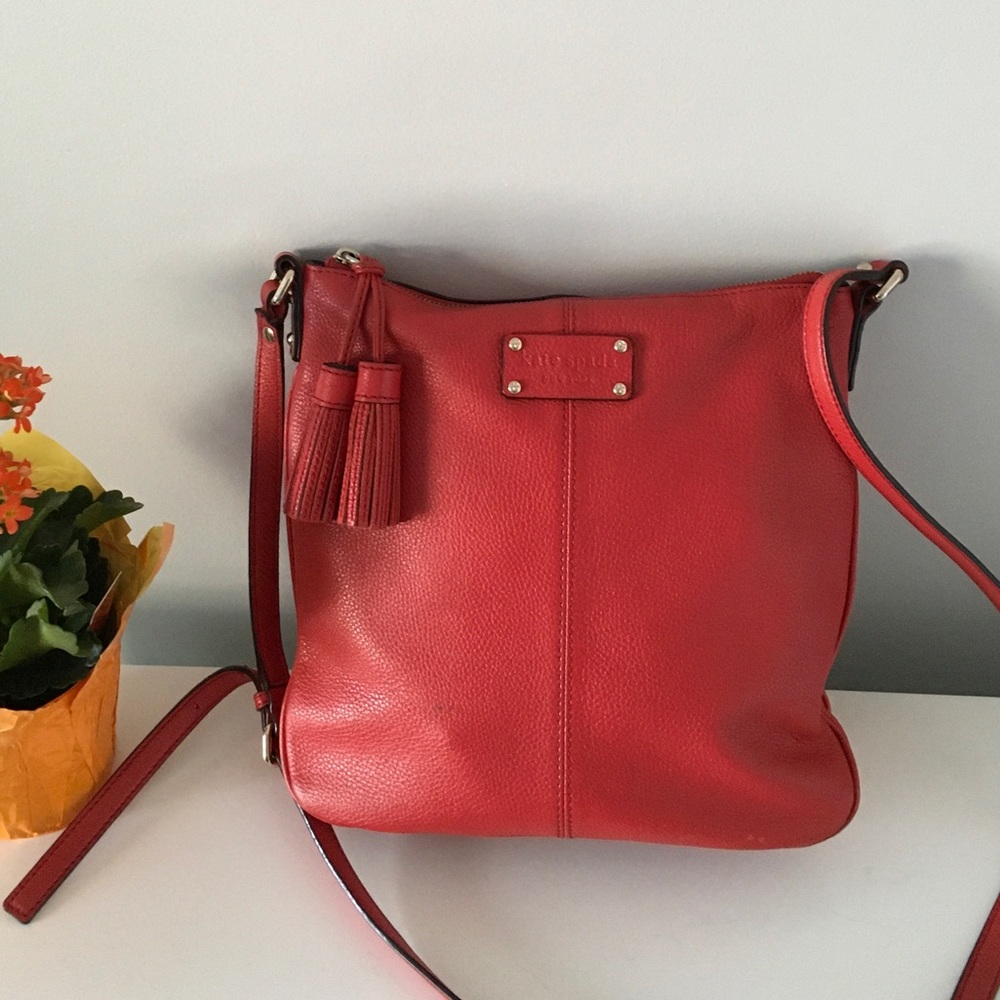KATE SPADE Red Pebble Leather Crossbody Bag